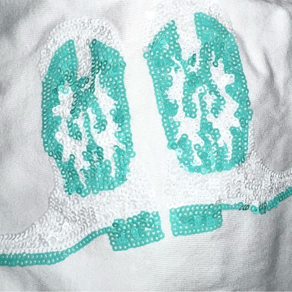 🤠Oversized crop giddy up and boot scoot tee sequin boots pink turquoise cowgirl - Picture 5 of 6